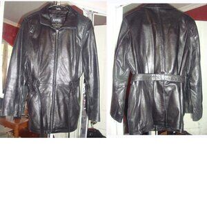 Black Extra Long Leather Kasper Lined Coat Size Small-Medium